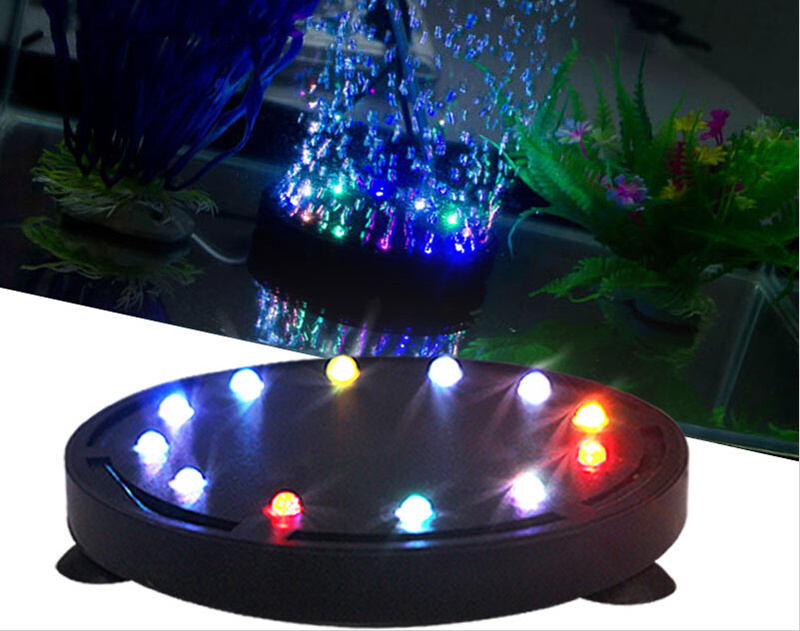 Underwater Aquarium Lights Fish Tank Round Night Vision LEDs Air Bubble