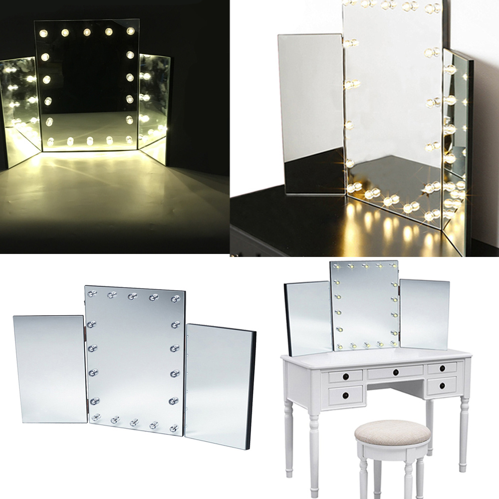 Details About Tri Fold Hollywood Mirror With 18 Led Lights For Vanity Makeup Dressing Table Uk