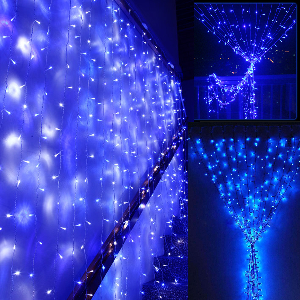 3x3M Waterfall Lights Icicle Window Curtain Fairy String Outdoor Xmas Decor Blue eBay