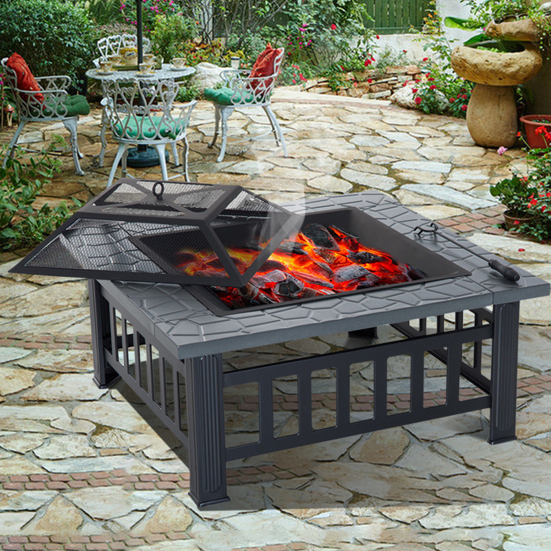 Cast Iron Outdoor Fire Pit Square Patio Fire Large Table Top