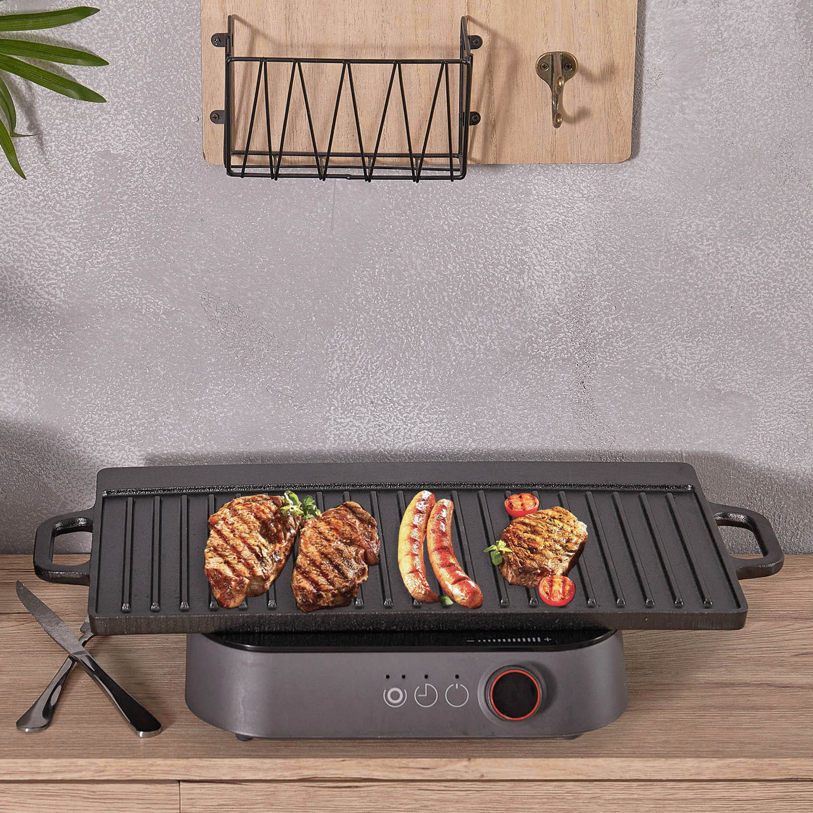 Home NonStick BBQ Grill Pan Hob Griddle Plate Cast Iron 50x23 cm uk eBay
