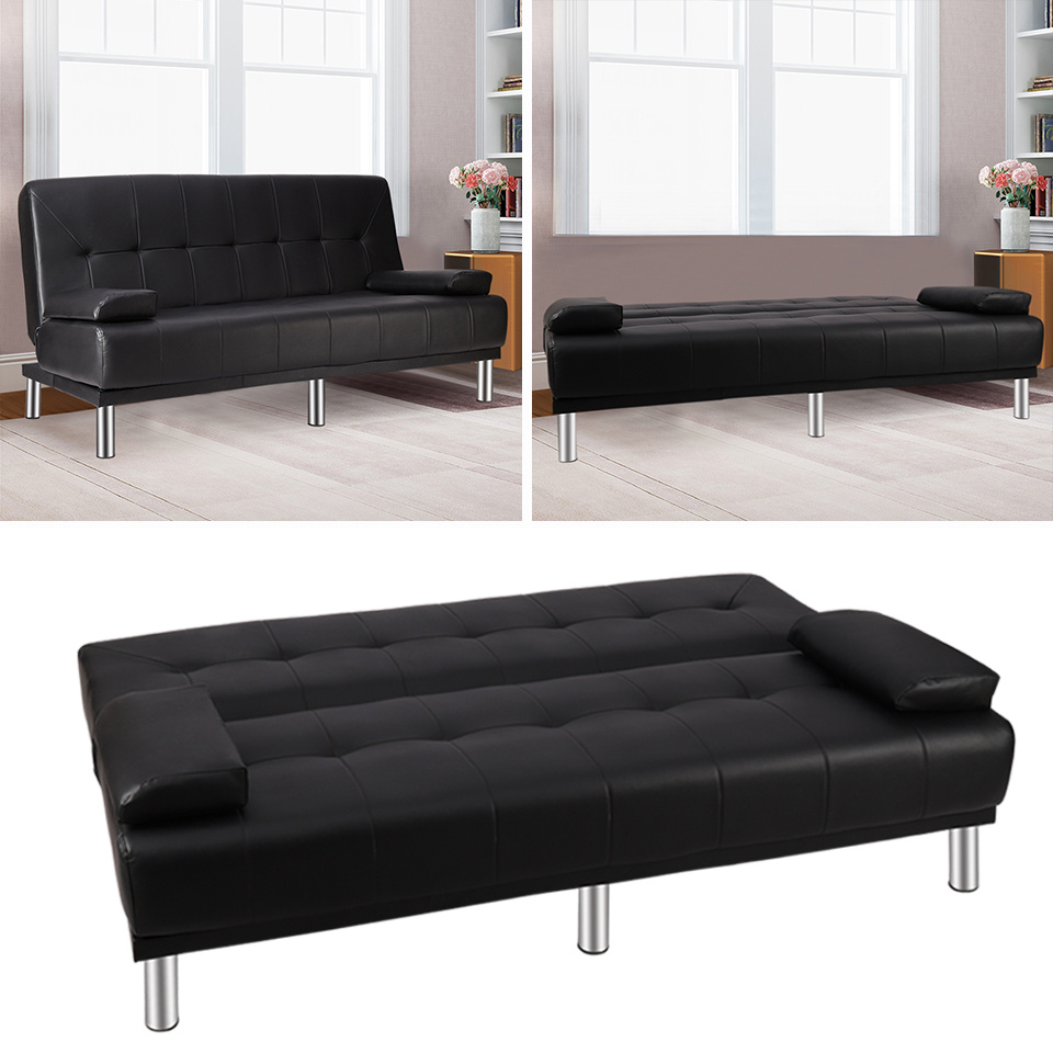 Details About Modern Leather Sofa Bed Couch 3 Seater Recliner Sofabed Sy Metal Legs Black