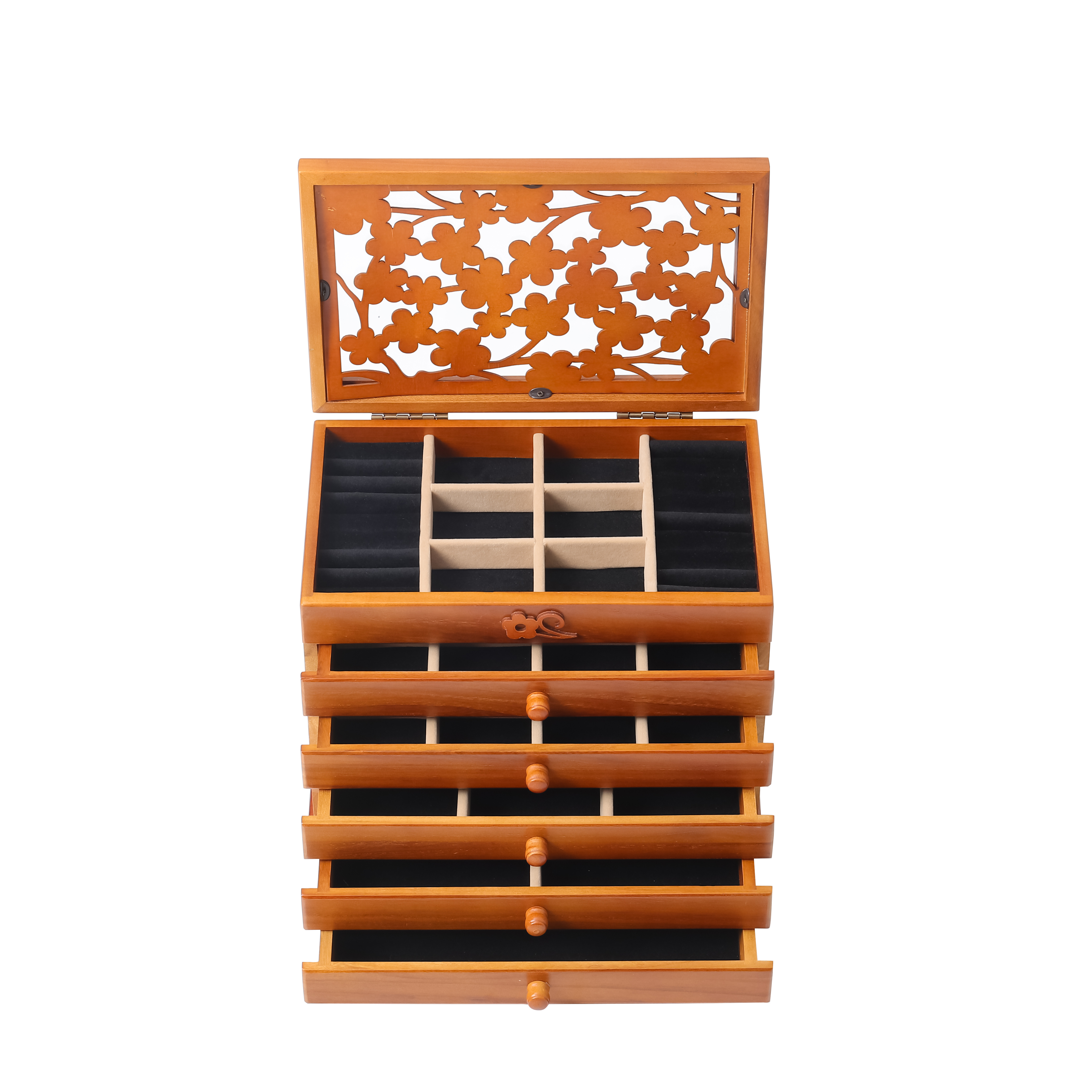Wooden Jewelry Box Large Capacity 2 Tier Walnut Jewelry Case