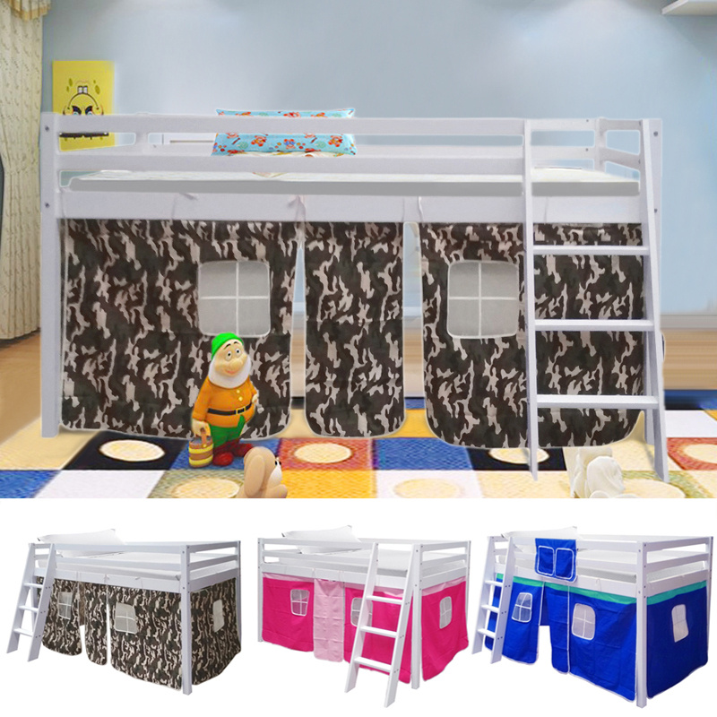 3ft Firm Cabin Bed Mid Sleeper Kid Bunk Bed White Frame Curtain