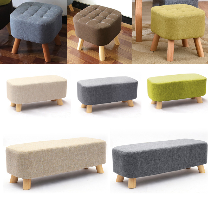 Fabric Padded Top Ottoman Foot Rest Stool Bedroom Living Room