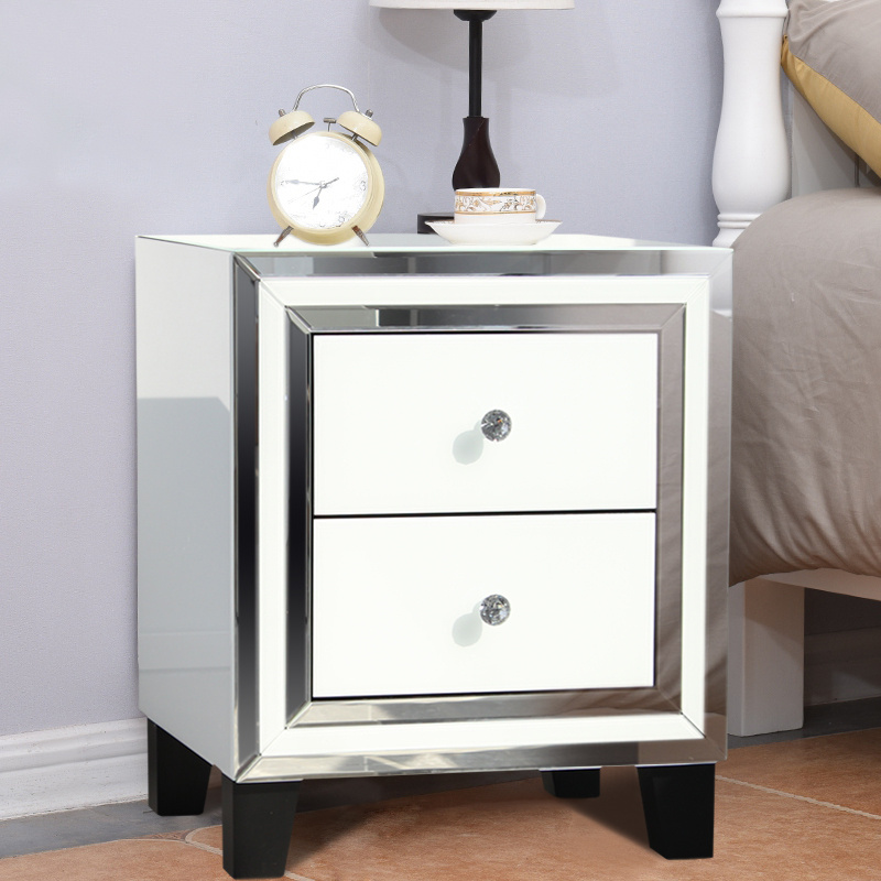 Details About Vintage Gloss Glass Bedside Cabinet With 2 Drawers Storage Bedroom Furniture Uk