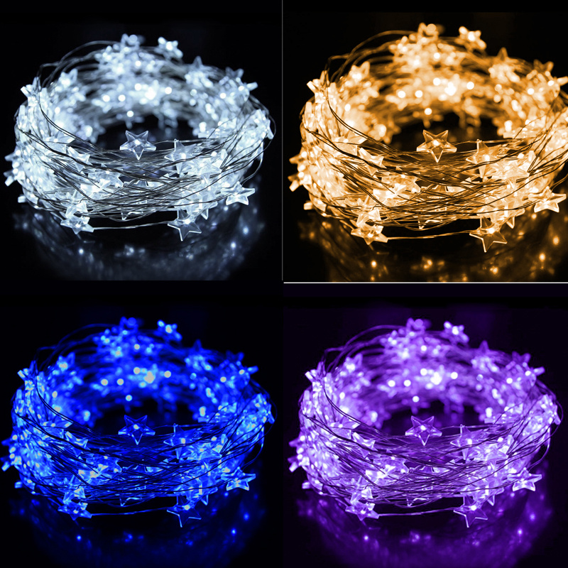 BATTERY OPERATED MINI LED STRINGS COPPER WIRE STAR FAIRY STRING LIGHTS STATIC 5M