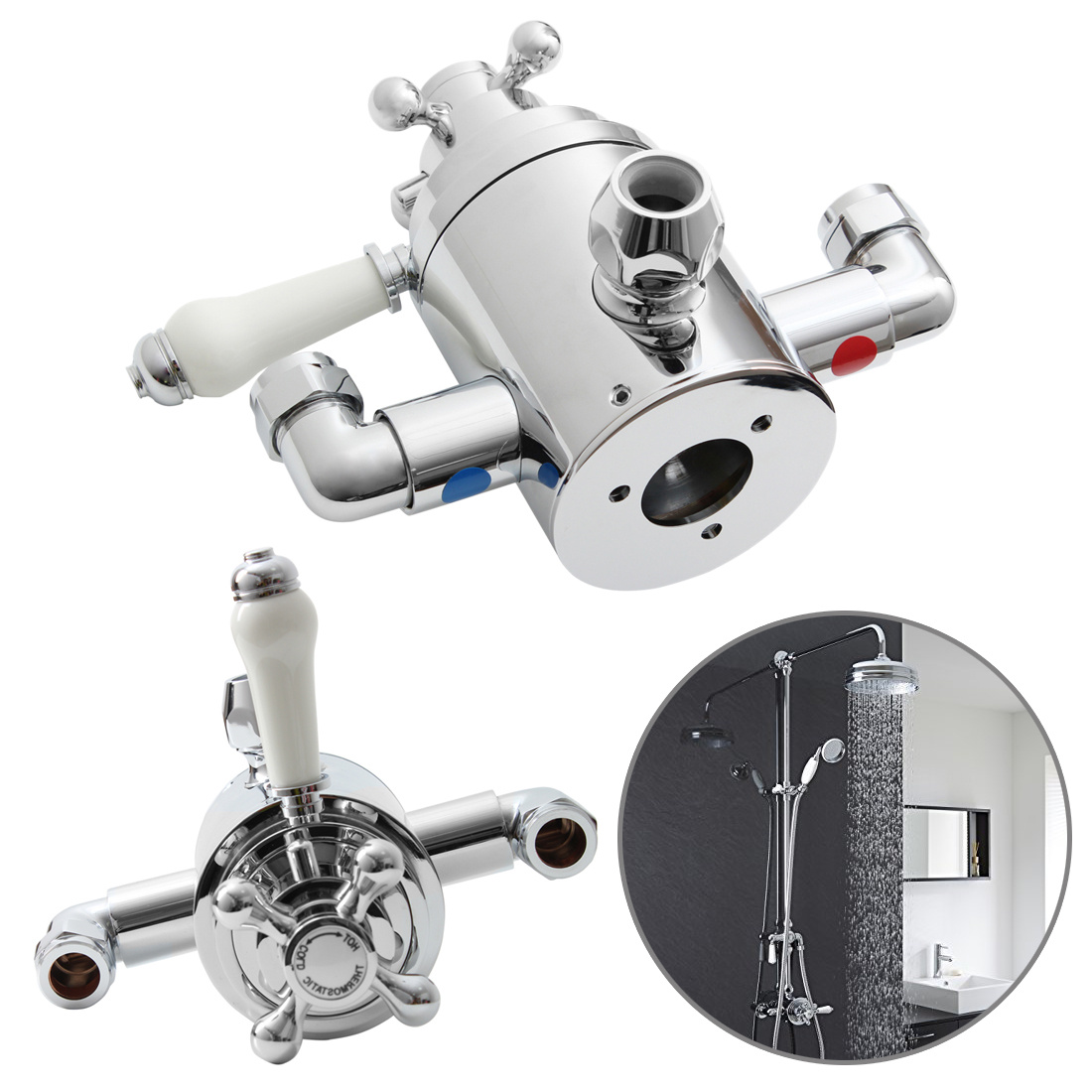 Victorian Thermostatic Shower Valve Dual Twin Control Traditional Chrome Tap UK eBay