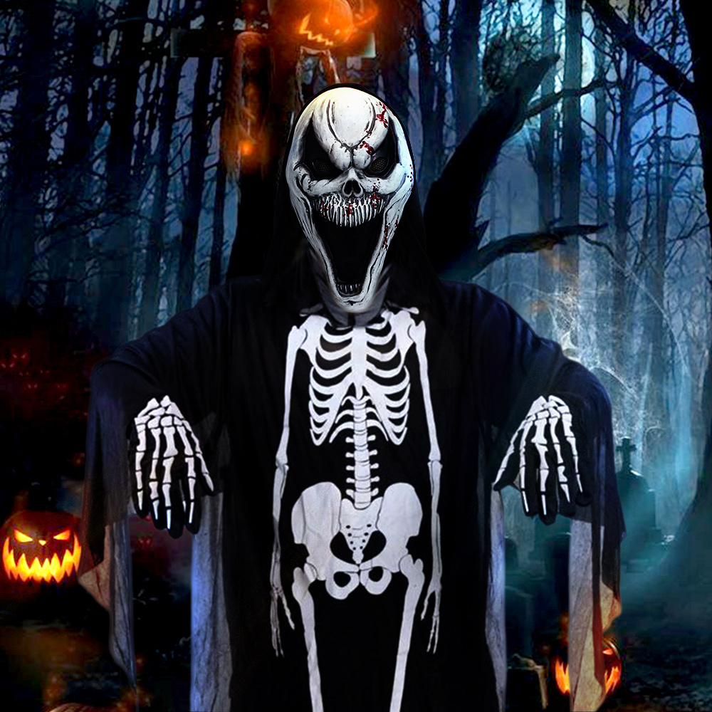 Leajap Halloween Scream Deguisement avec Ghostface Masque: Cosplay de Fête Fantôme Effrayant Pour Enfants (M