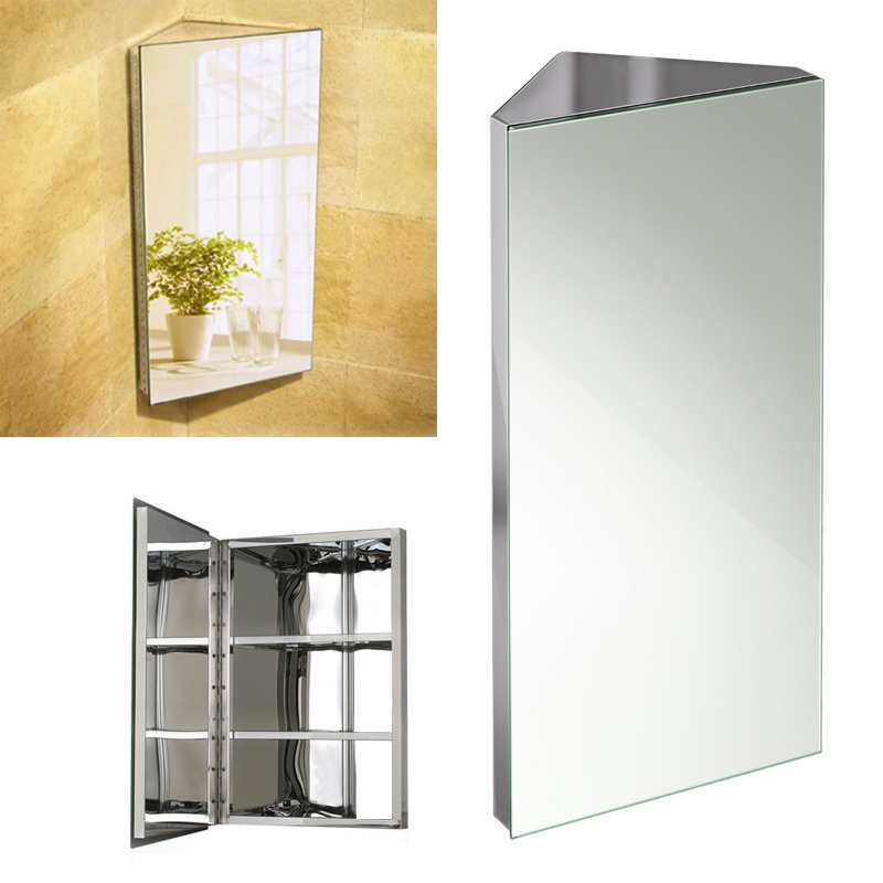 Wall Mounted Bathroom Corner Mirror Storage Unit Door Cupboard