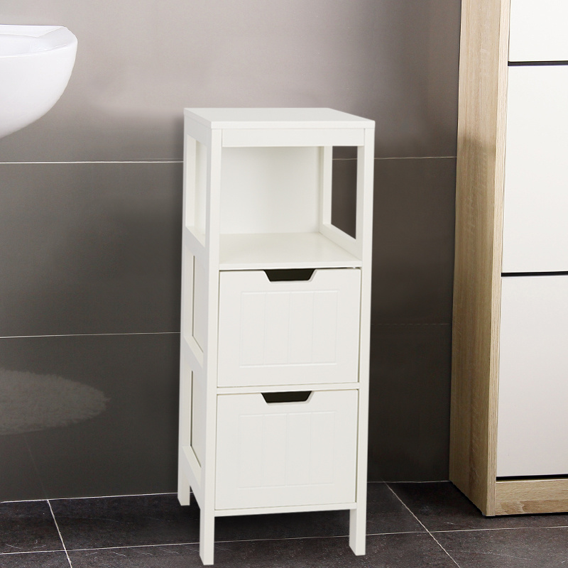 White Wood Bathroom Cabinet Floor Standing Storage 2 Drawers 1