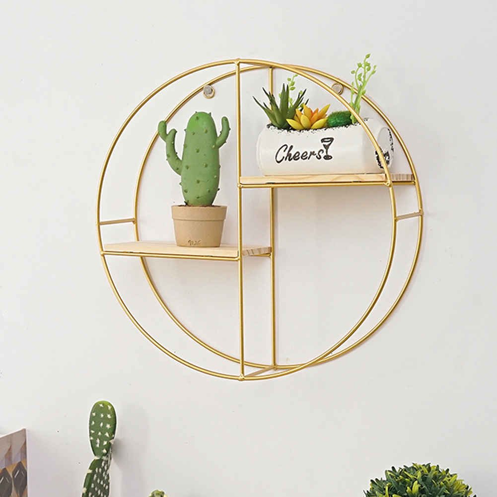 Floating Gold Metal Round Wall Shelf Holder Display Storage Rack Unit
