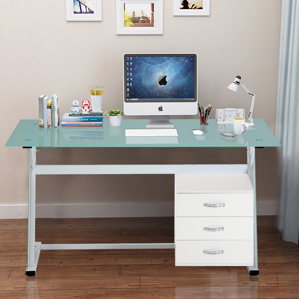 Contemporary Glass Top Writing Desk Steel Frame For Bedroom Office Picture Show