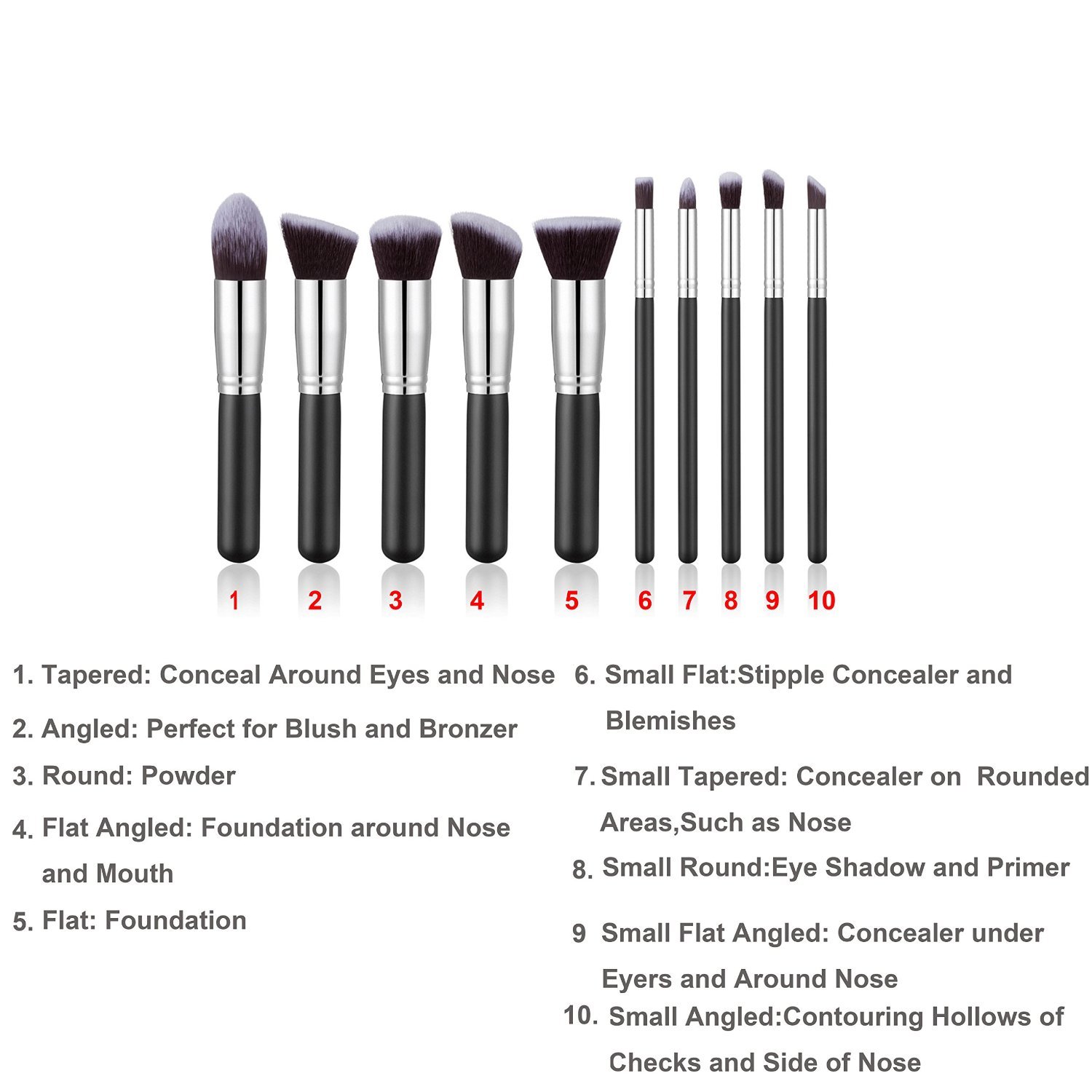 10pcs Kabuki Style Professional Make up Brush Set Foundation Blusher Face Powder eBay