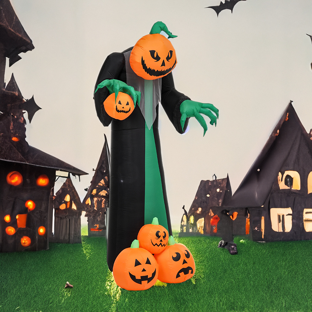 HBlife 8 Foot Halloween Inflatable Pumpkin With Pirate Bat - Animated LED Outdoor Decoration For Yard, Porch & Party
