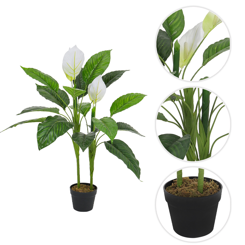 90CM Potted Artificial Peace Lily Flower Tree Indoor Decor Fake White