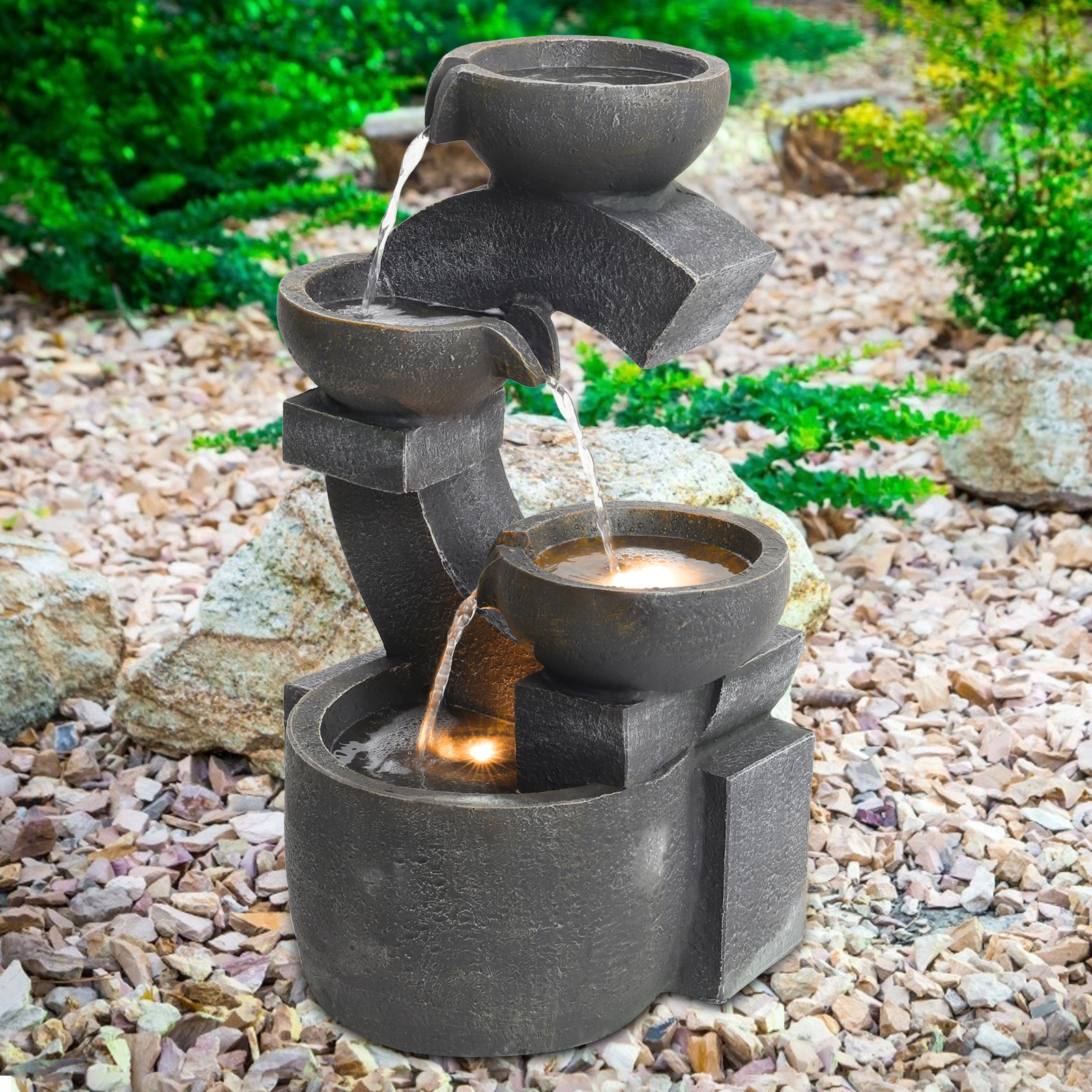 Garden Water Feature Fountain LED Lights Indoor Outdoor Statue Electric