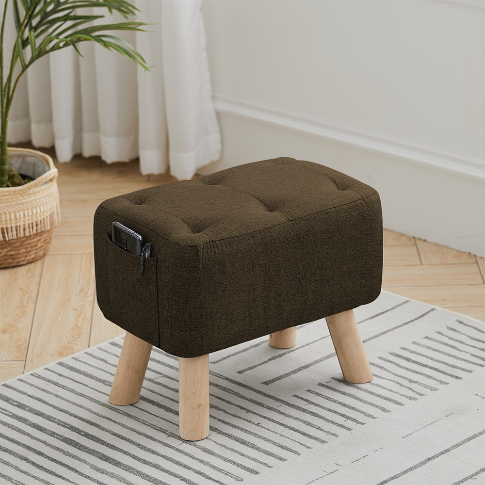 Cute Animal Footstool Ottoman - Wooden Stool With Soft Padded Cushion, Non-Slip Feet, Yellow Cow