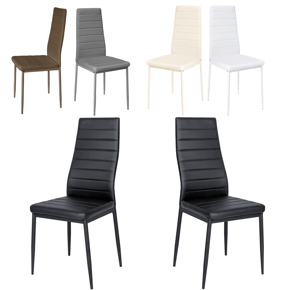 6PCS Faux Leather Dining Chairs Padded Seat With Chrome Legs Kitchen Dining Room