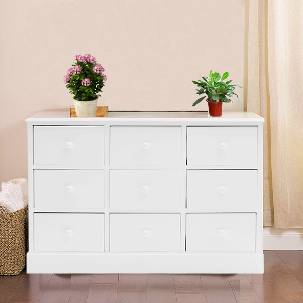 LARGE CHEST OF NINE DRAWERS BEDROOM FURNITURE WHITE WOODEN STORAGE UNIT