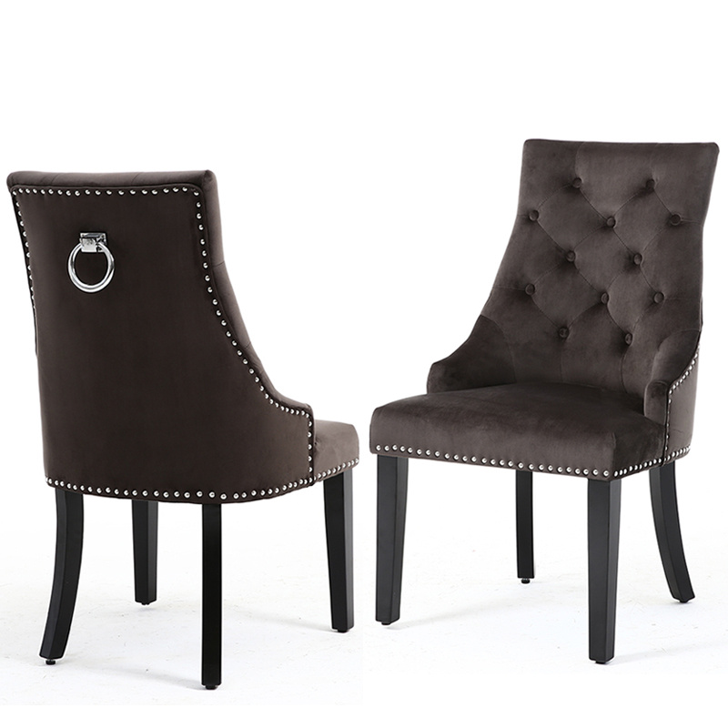 Velvet Dining Chair Dressing Chairs Studs Button Back Retro Legs Seat Bedroom