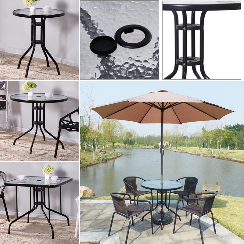 Outdoor Dining Table Garden Patio Bistro Cafe Tempered Glass Top Table