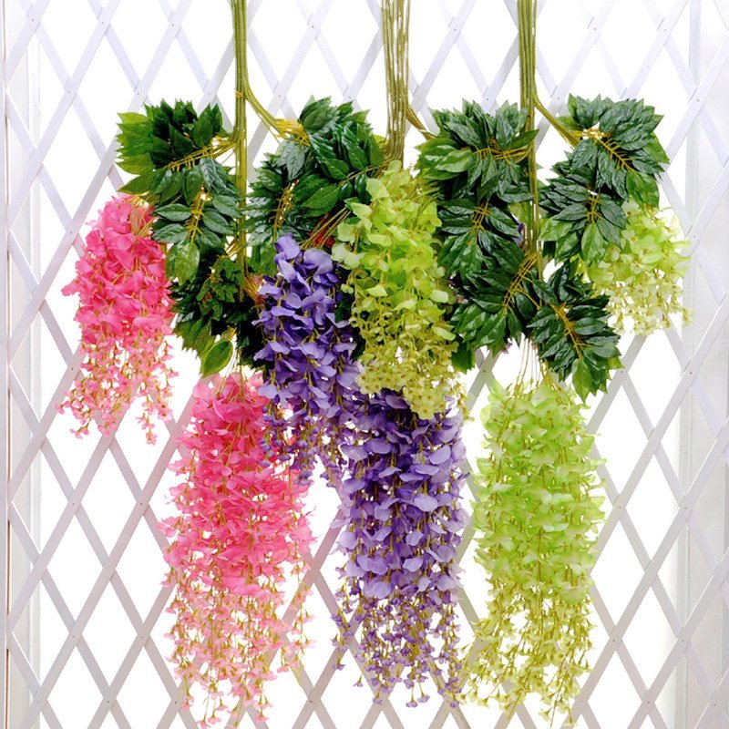 Plastic Artificial Wisteria Vine Garland Plants Foliage Home Trailing