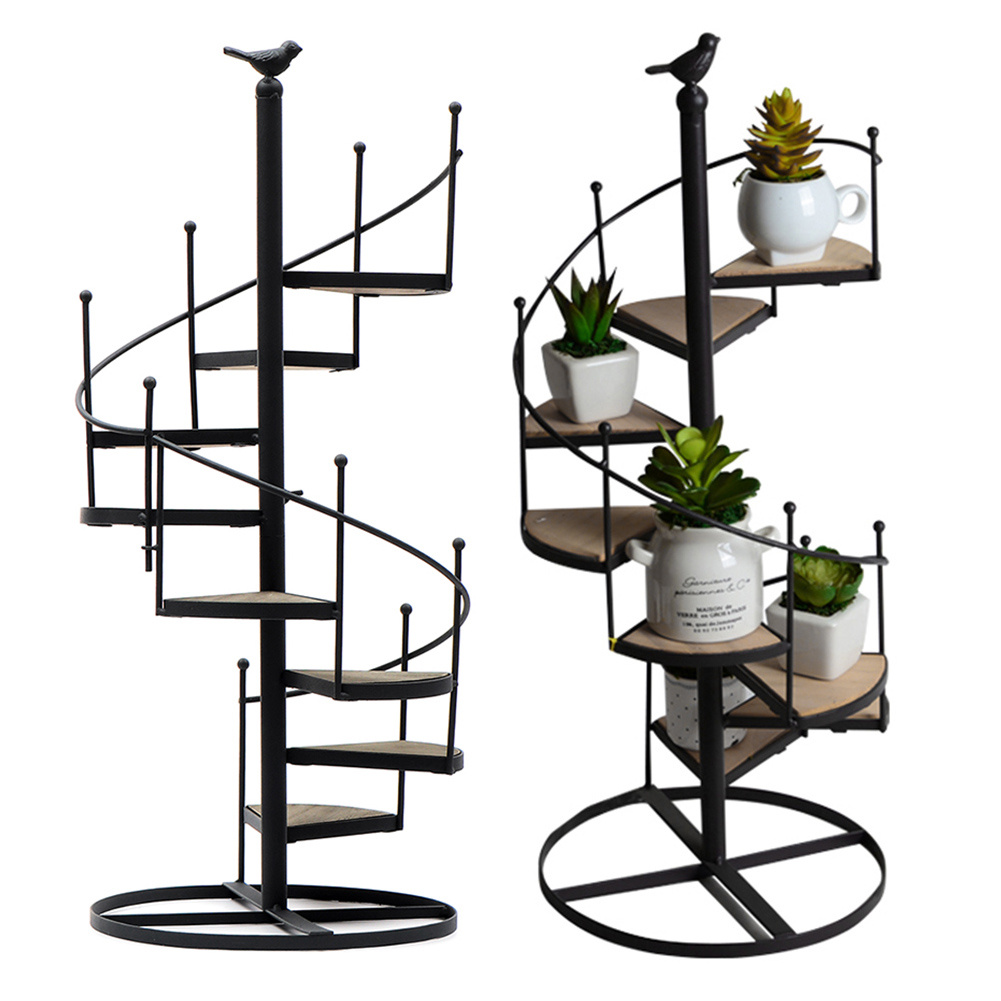 Wrought Iron Plant Stand Spiral Staircase MultiLayer Flower Dispaly