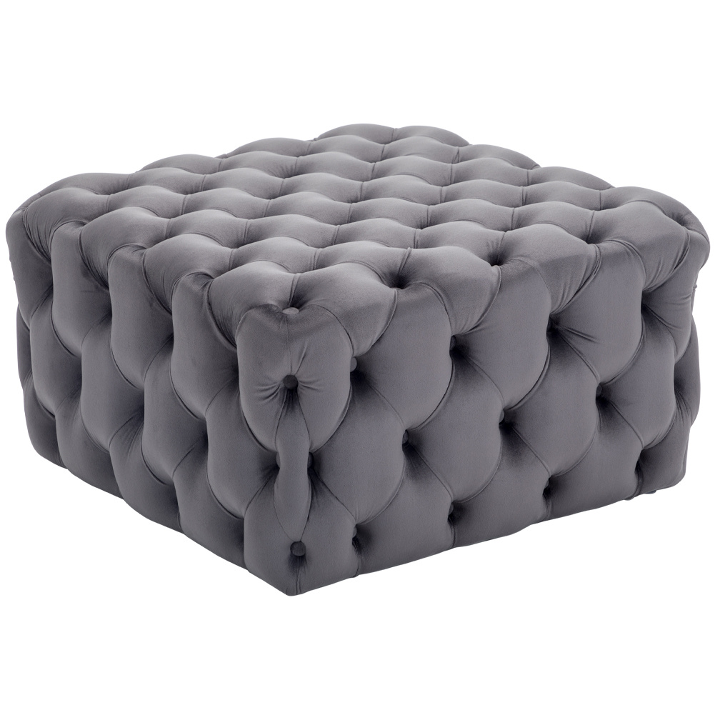 Chesterfield Velvet Coffee Table Pouffe EXTRA Large Footstool Grey