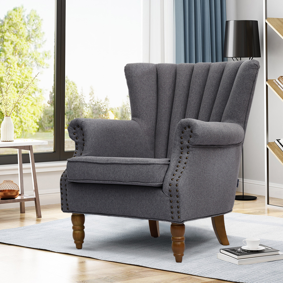 Wing Chair Velvet Fabric Retro Fireside Occasional Lounge Accent Chair Armchair