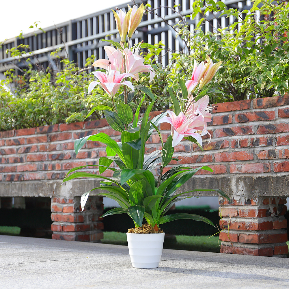 3FT Artificial Pink Lilies Lily Plant w/ Pot Large Flowers Indoor