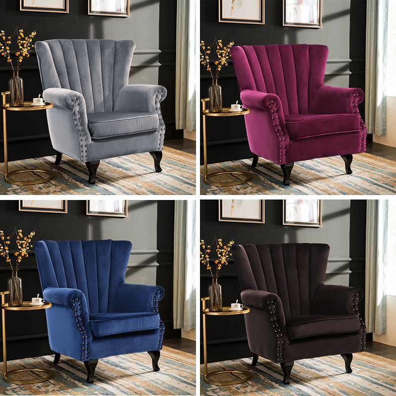 Velvet Occasional Chairs Wing High Back Tub Armchairs Fireside Conversation Sofa