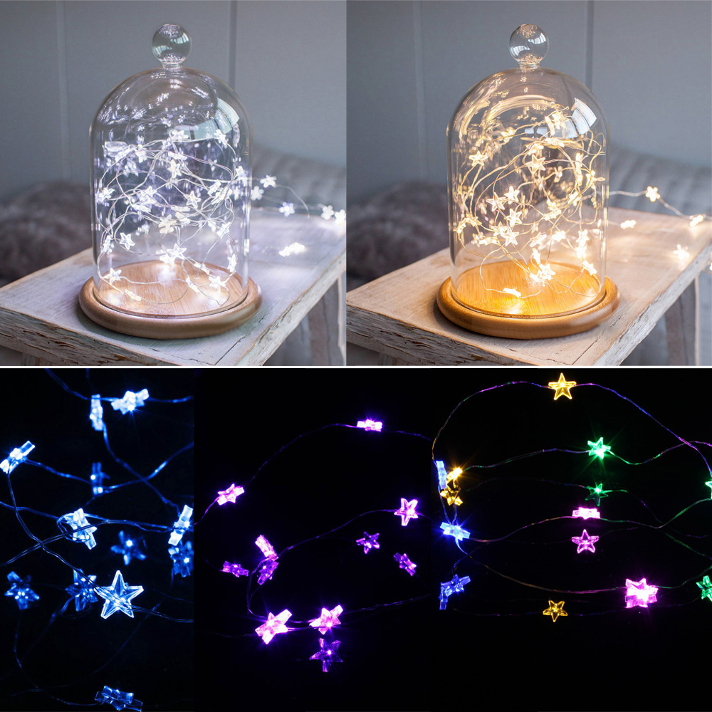 BATTERY OPERATED MINI LED STRINGS COPPER WIRE STAR FAIRY STRING LIGHTS STATIC 5M