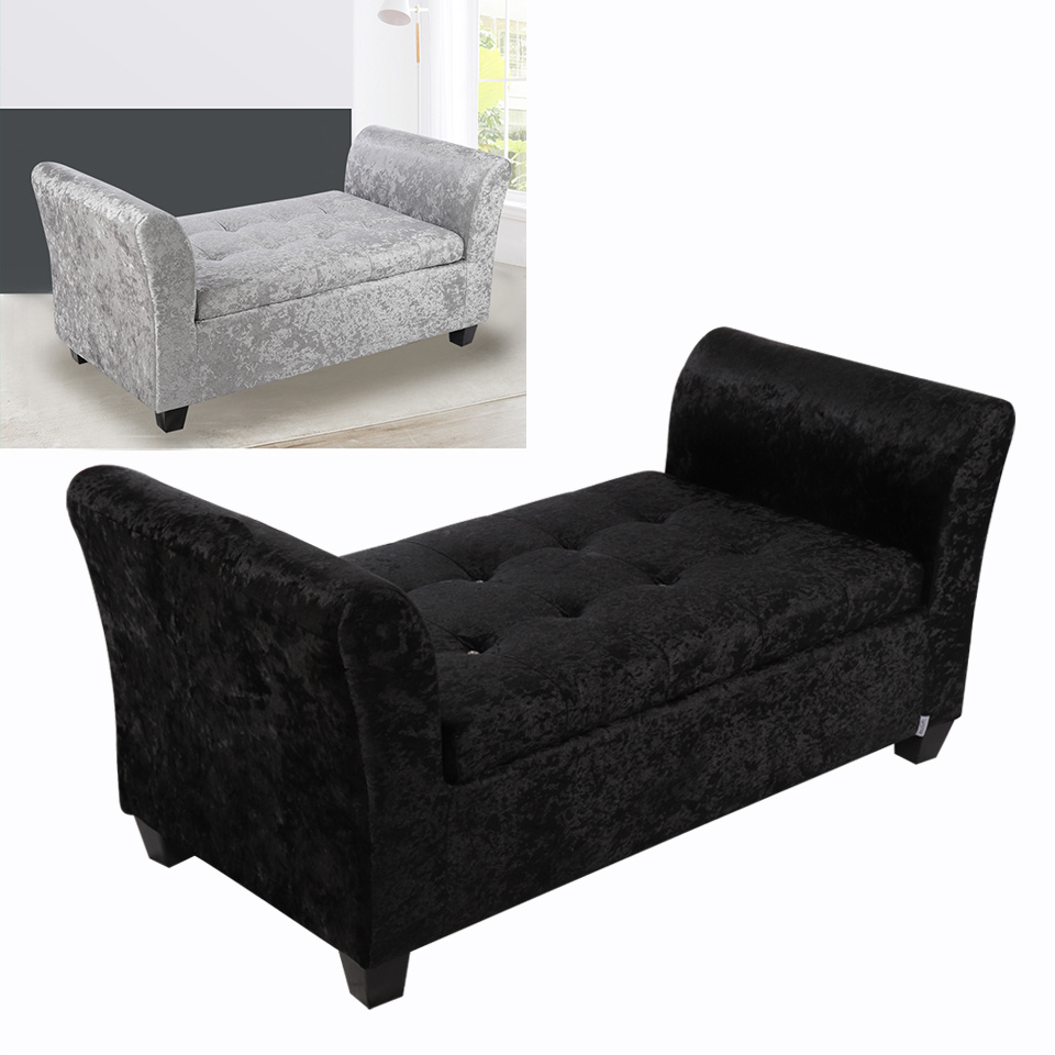 EXTRA LARGE VELVET WINDOW SEAT OTTOMAN STORAGE BOX BENCH CHEST TRUNK