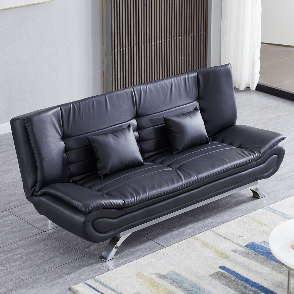 Details About Modern 3 Seater Leather Sofa Bed Recliner Padded Sofabed Settee With 2 Cushions