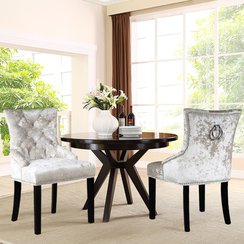 Pair of High Back Ring Knocker Side Chairs Dining Chairs Crushed Velvet