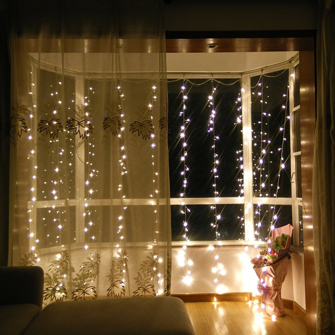 3x3M 300LED Cool White Hanging Waterfall Gate Curtain Window Fairy String Lights eBay