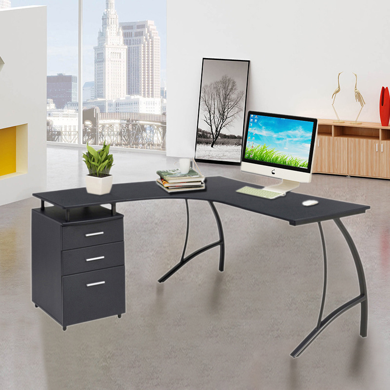 L Shaped Computer Pc Desks Corner 3 Drawers Storage Home Office Picture Show