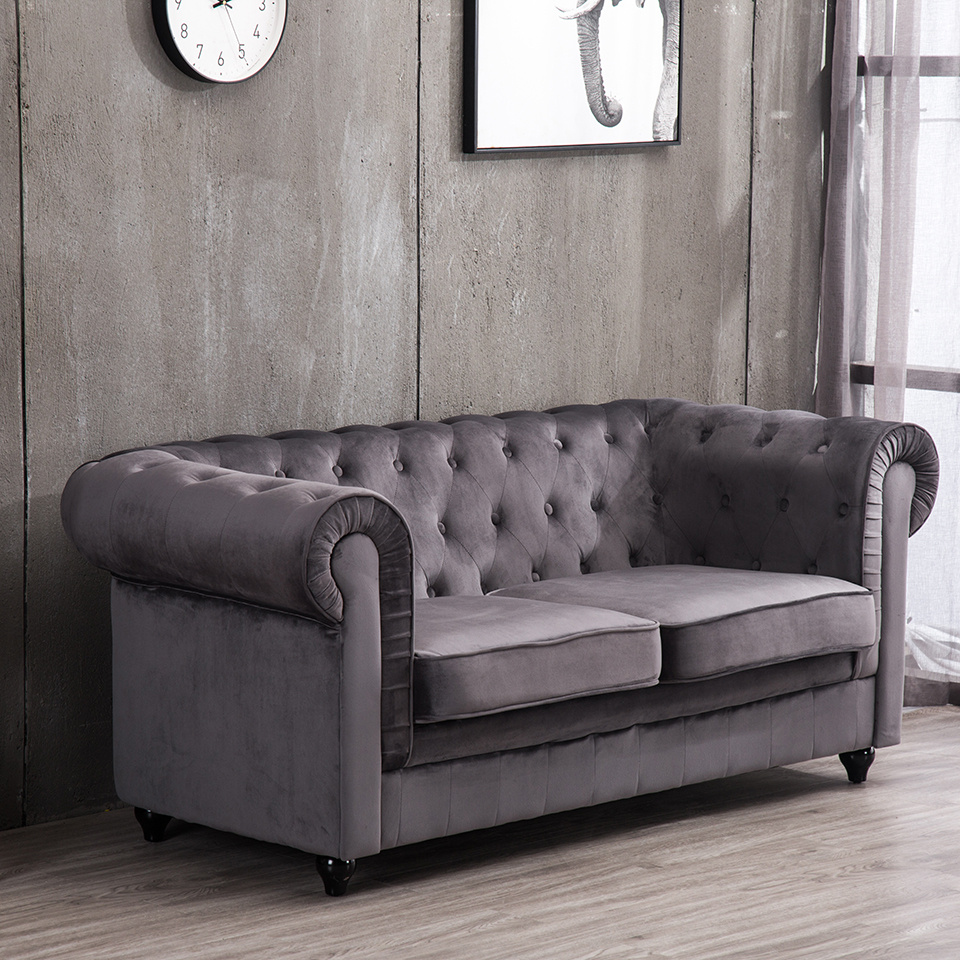 Details About Scroll Arm Chesterfield Sofas 2 Seater Velvet Leather Tan Couch Settee Sofa Club