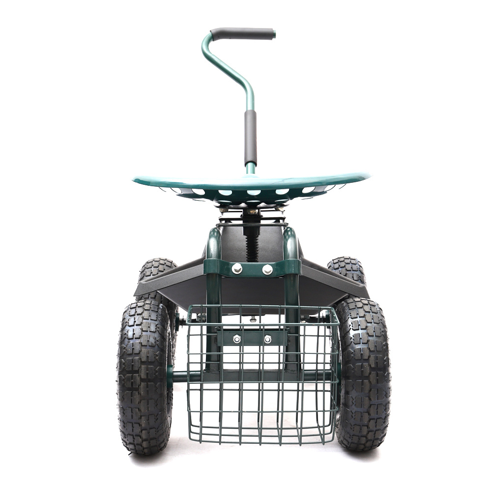 Rollbarer Gartenwagen Garten Sitzwagen Transport Handwagen Gartenhocker mit Korb
