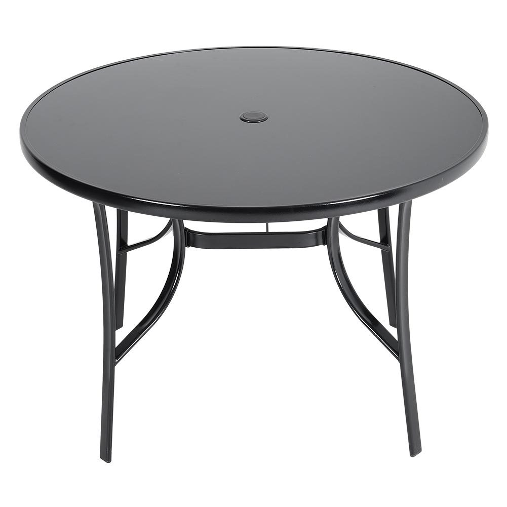 Black 105cm Round Garden Table Outdoor Dining Table Furniture with
