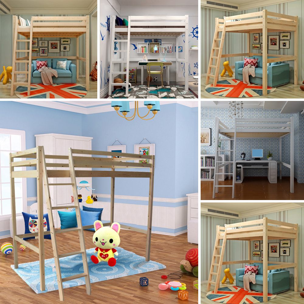3ft Single Wooden High Sleeper Bunkbed Loft Cabin Bed Upper Berth Bunk Bed Tall