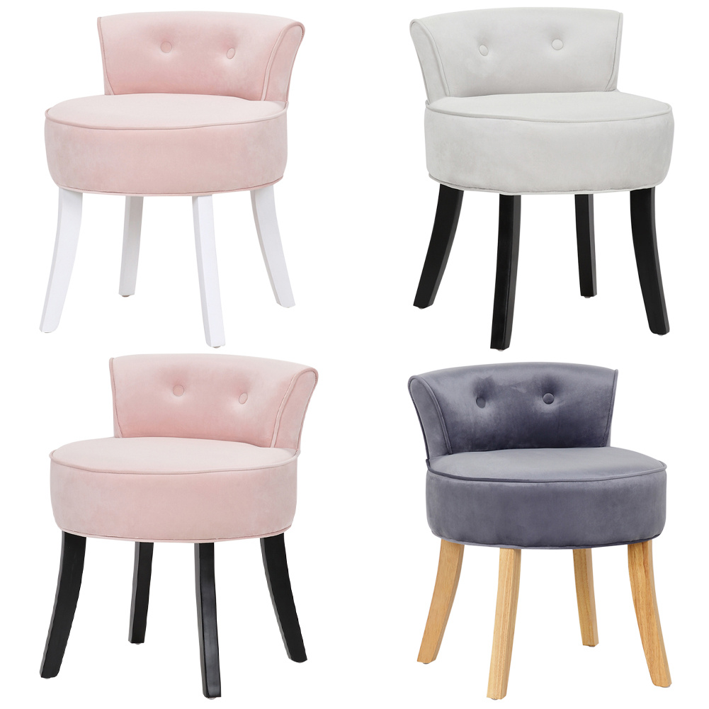 Vintage Velvet Fabric Dressing Table Stool Bedroom Low Back Makeup