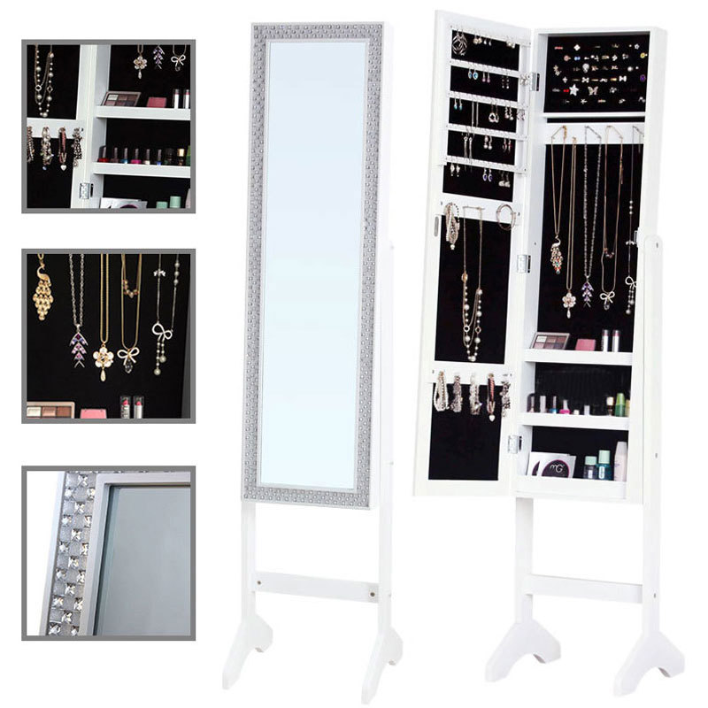 Details About Glitter Diamante Frame Full Length Mirror Jewelry Storage Cabinet Floor Standing