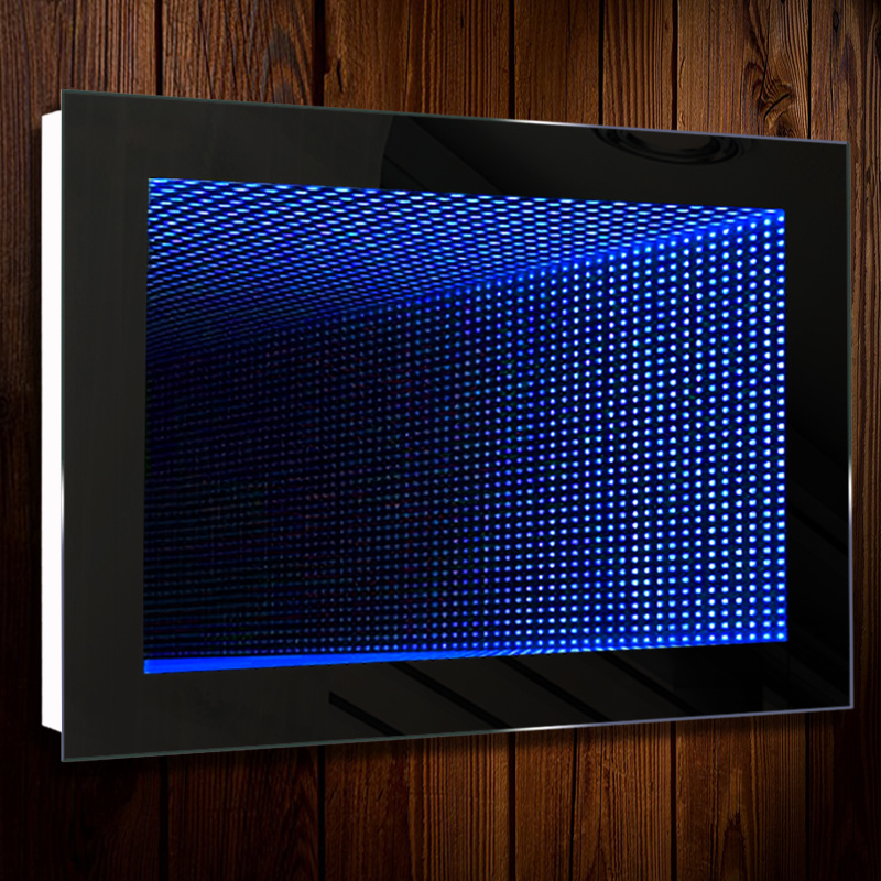 Details About 3d Infinity Blue Led Illuminated Bathroom Wall Mirror With Tunnel Light Effect