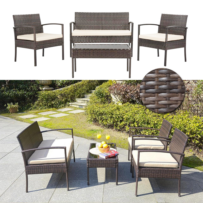 4piece Outdoor Waterproof Rattan Garden Furniture Leisure Sofa Set Picture Show