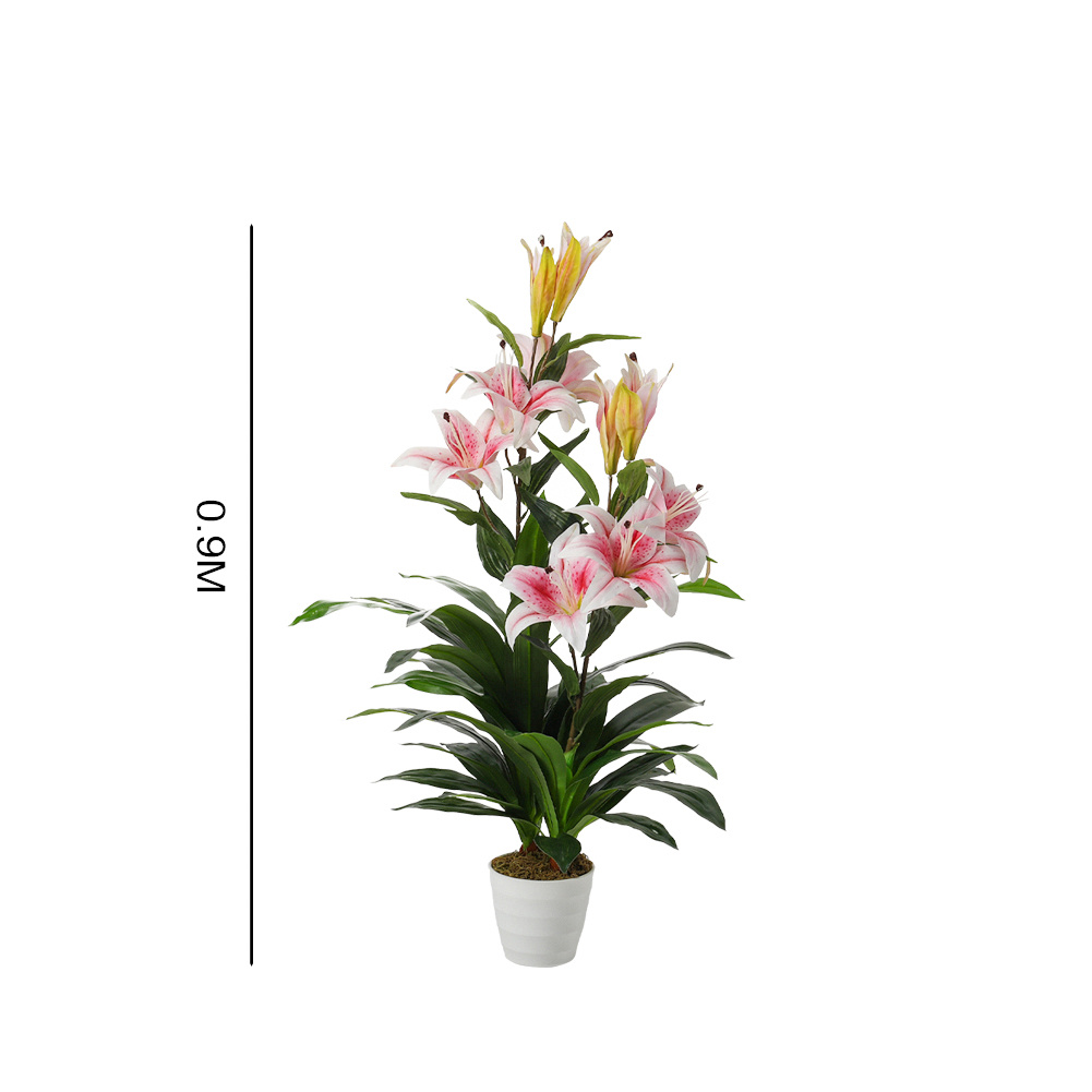 3FT Artificial Pink Lilies Lily Plant w/ Pot Large Flowers Indoor