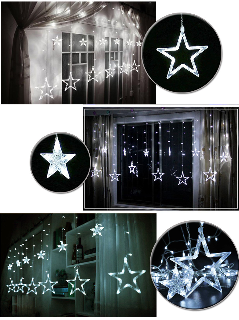 2M LED String Fairy Lights Curtain Net Wall Lamp + 12 Stars Wedding Xmas Decor eBay