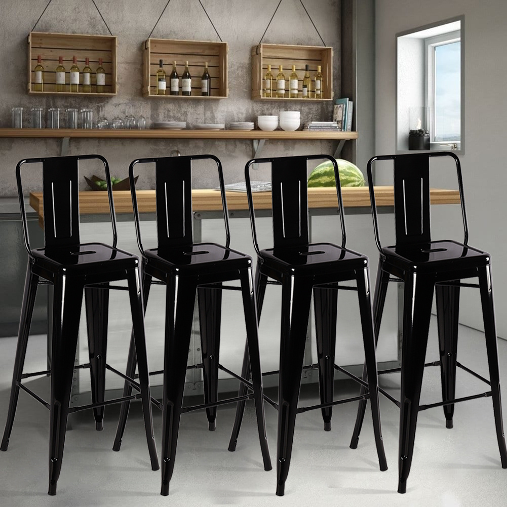 4X High Gloss Black Breakfast Bar Stools High Leg Bistro Chair Tolix
