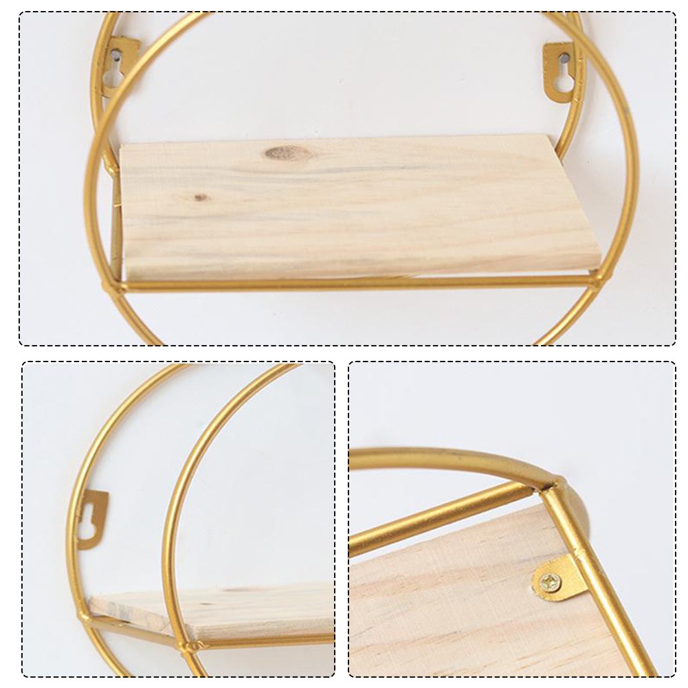 Floating Gold Metal Round Wall Shelf Holder Display Storage Rack Unit